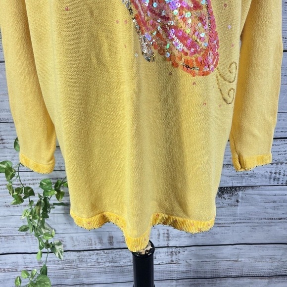 The Quacker Factory Sweater Plus size 1X Yellow Butterfly Sequins Beads Summer - Picture 8 of 15